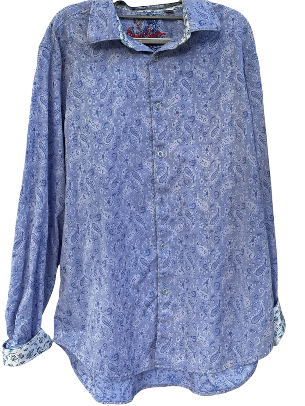 Robert Graham Blue Paisley Men's Dress Shirt Long Sleeve Button Up Size 2XL